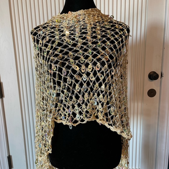 Black & Gold Full Sequin Evening Shawl Scarf - Picture 11 of 14